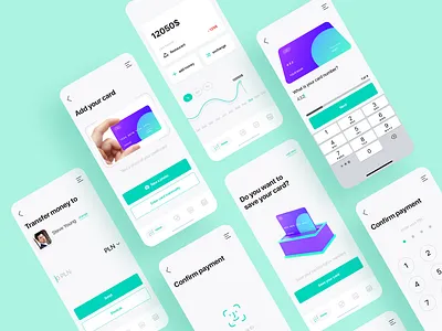 Fintech payment app 3d animation app blue card clean credit creditcard dashboard design faceid flat graphic green icon illustration ui ux