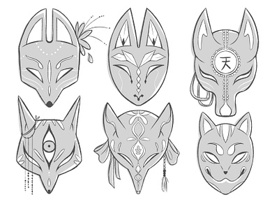 Kitsune masks character characterdesign design folklore illustration illustrator japan kitsune project ps