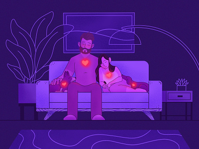 That contented kind of love apartment couch couple dogs illustration illustrator love procreate app procreateapp purple weekly warm up weeklywarmup