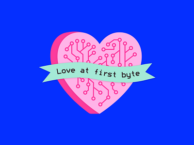 Love at first byte banner byte circuit circuit board heart illustrator line love minimal valentine valentines valentines day