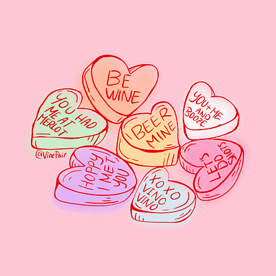 Boozy Conversation Hearts apple applepencil beer boozy cocktail conversation hearts convo hearts illustration ipad app ipad pro liquor procreate spirits valentines valentines day vday vinepair wine