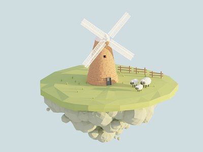 Spring is coming 3d blender blender3d blender3dart blendercycles character characterdesign floating island illustration isometric low poly lowpoly lowpolyart lowpolygon nature sheep spring sun windmill