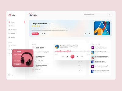 Nika Podcasts - Web #2 app cards clean design podcast product ui ux web webapp website