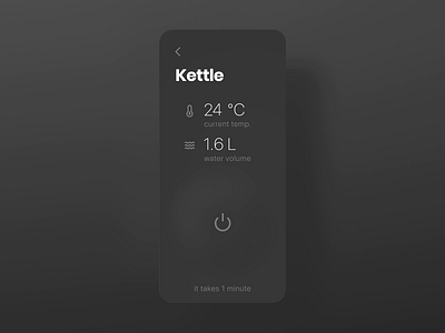 Kettle App (Dark Neumorphic) after effects animation app dark mode dark theme dark ui design interaction ios kettle microinteraction minimal mobile motion neumorphic neumorphism skeumorphism skeuomorphic smarthome ui