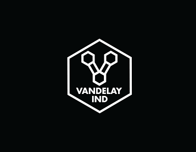 Vandelay Industries avantgarde black and white branding chemicals chemistry design futura futura bold hexagon industrial industrial design logo logo design logos polygon polygons rectangle seinfeld typography vandelay ind