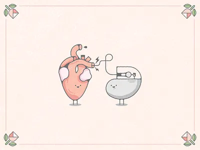 Be Still My Heart couple electric heart illustration love pacemaker roses valentines day vector
