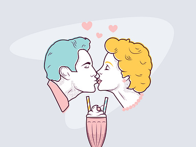 65th Anniversary 1950s couple illustration love retro vintage