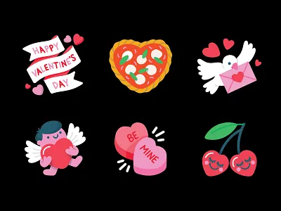 Messenger: Valentine's Day Camera Stickers banner bird cherries cupid cute envelope facebook hearts love margherita pink pizza red valentines day