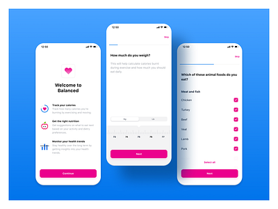 Balanced health app experience design fitness meals mobile nutrition tracking weight