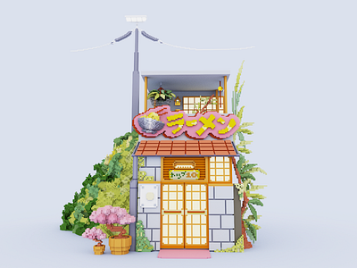 Ramen Shop Front 3d graphic design shop front voxel