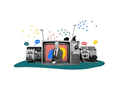 Mr. Rogers' communication collage composition illustration mixed media