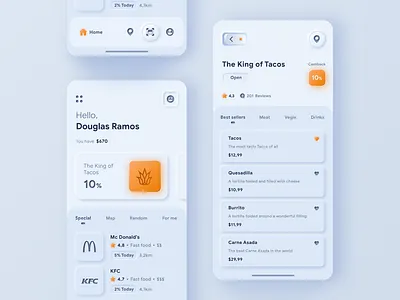 Neumorphism Cashback App (white version) 2020 trend adobexd app cashback clean concept illustration ios layout mobile ui neomorphism skeumorphism ux