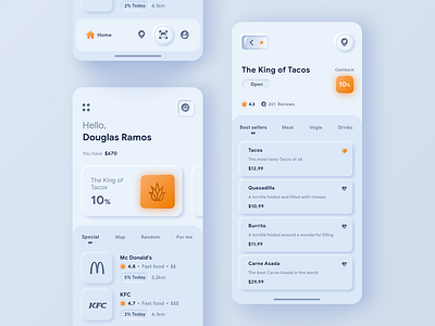 Neumorphism Cashback App (white version) 2020 trend adobexd app cashback clean concept illustration ios layout mobile ui neomorphism skeumorphism ux