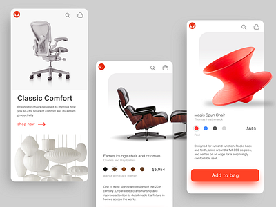 Herman Miller - Product Page - Mobile app application clean dailyui012 herman miller ios mobile rebound redesign ui