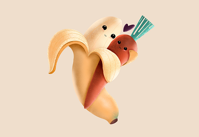 Cuddly Banana and Carrot cartoon illustration design dribbbleweeklywarmup fruit illustration hello dribbble illustration vegetable