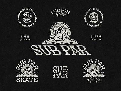 Sub Par Skate badge logo badgedesign brand design branding cherub graphic design hand drawn logo hand lettering illustration logo logo design logomarks logotype skate brand skateboarding typography