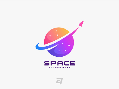 Planet With Fast Rocket awesome branding colorful creative design gradient illustration memorable modern planet rocket simple sky vector