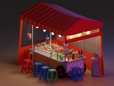 Korean food cart -POJANG MACHA blender illustration lowpoly orthographic