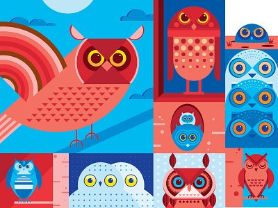 A few of my favorite owls barn owl burrowing owl charley harper great horned owl illustration owl snowy owl twilio