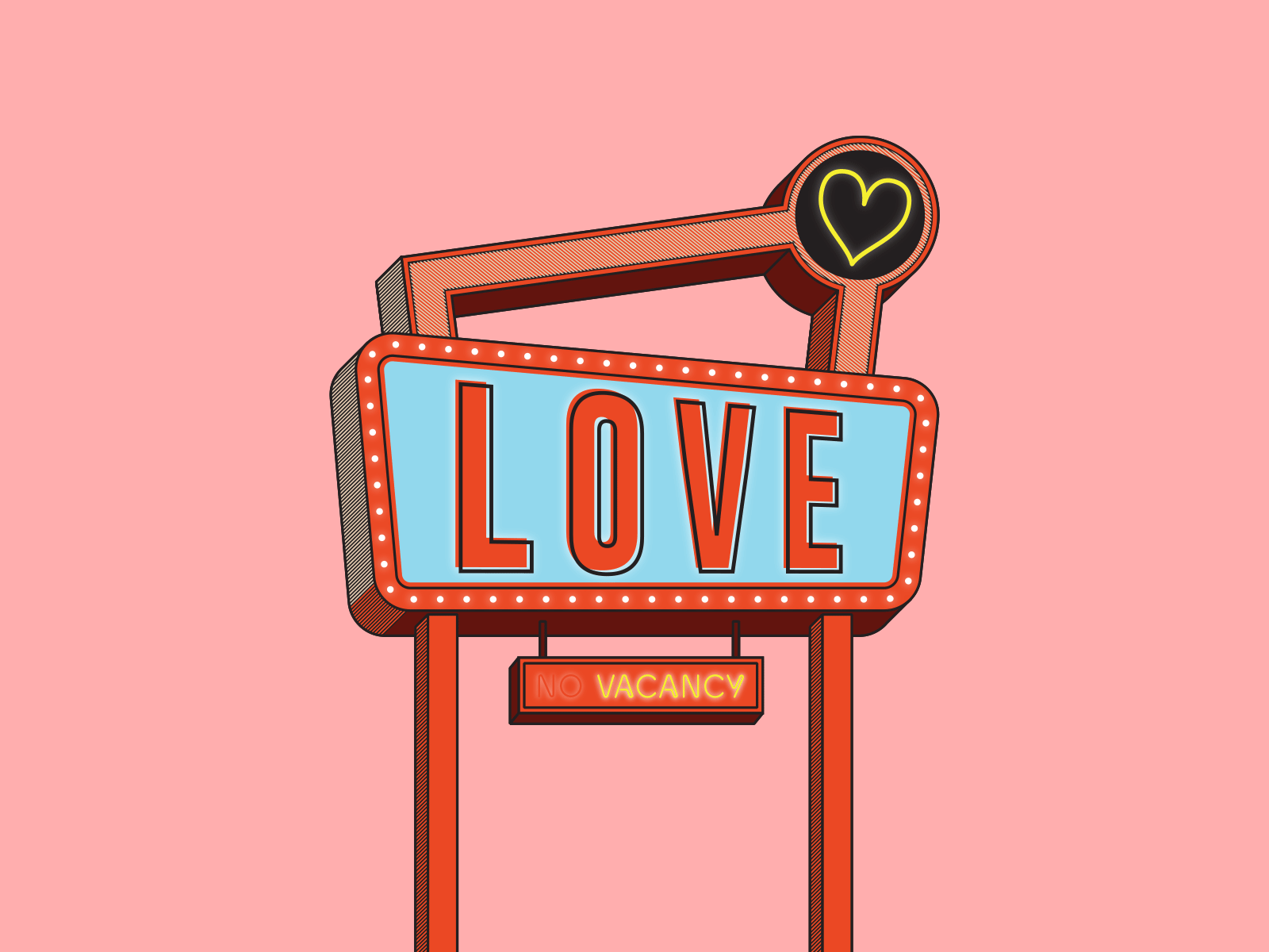 LOVE MOTEL 2d animation dribbbleweeklywarmup flat illustration gif gif animation illustration love neon retro signage typography valentines vector vector illustration vectorart