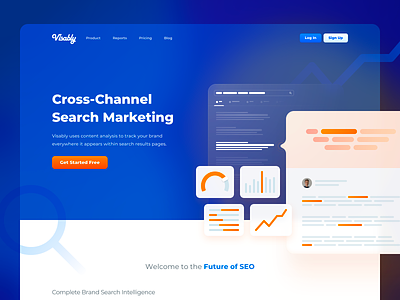 Visably Home Page b2b background blur call to action clean enterprise gradient hero illustration keyword marketing modern navigation search search optimization search results seo serp simple site vibrant