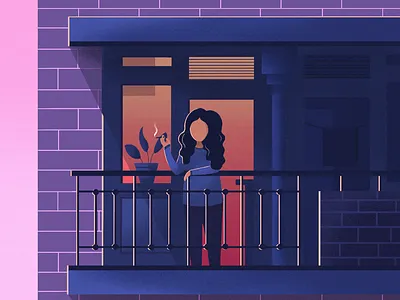 Smoking Girl balcony clean flat girl illustration minimal mood smoke smoking sunset vietnam woman