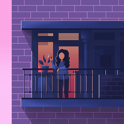 Smoking Girl balcony clean flat girl illustration minimal mood smoke smoking sunset vietnam woman