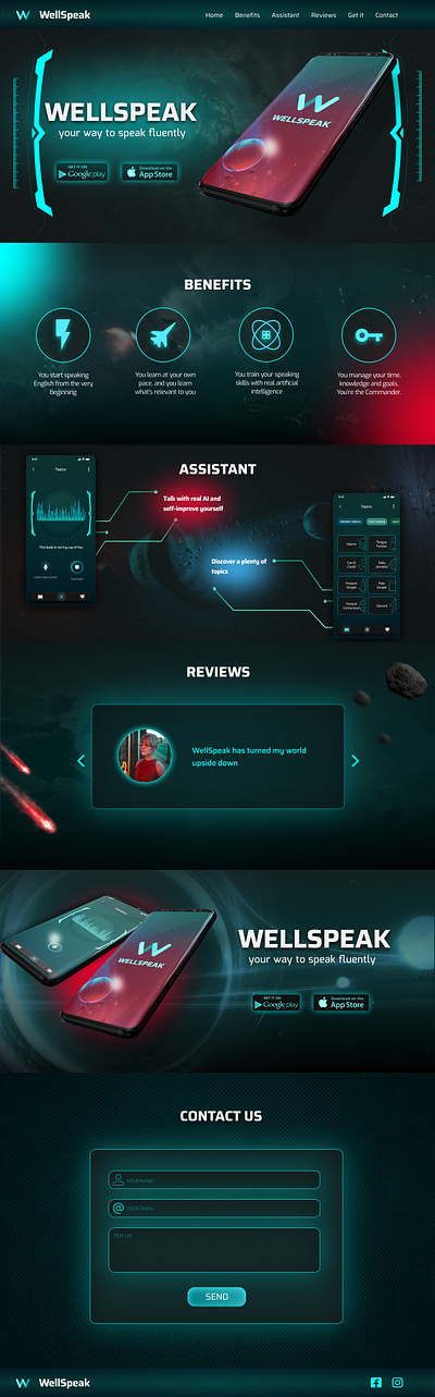 WELLSPEAK ai app behance branding cyberpunk design education english gradient landing landingpage logo mobile mobileapp neon