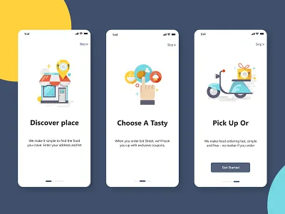 Food app On boarding Screen app application design branding falt app flat design food and drink food app intro slider food app ui illustration onboarding screens onboarding ui typography ui ux design vector