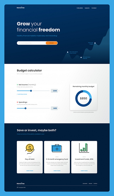 Financial landing page with a calculator - Daily UI 003/004 budgeting calculator daily 100 challenge education finance finances growth landing page money management personal finance typogaphy ui design uidesign ux design web design website website design