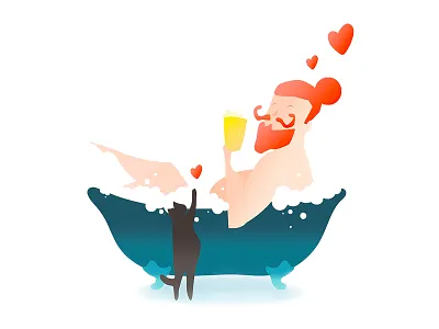 Weekly warm up bath beer cat heart illustration love lover
