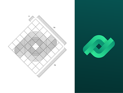 InfiniteSocial (Option 1) - Logo Grid brand identity branding colors dribbble geometric green grid icon identity infinite lines logo logodesign mark social symbol