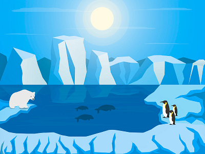 antarctic wildlife antarctic wildlife antarctica artwork bear blue design design art hill iceberg illustration art illustrator penguin seal sky white