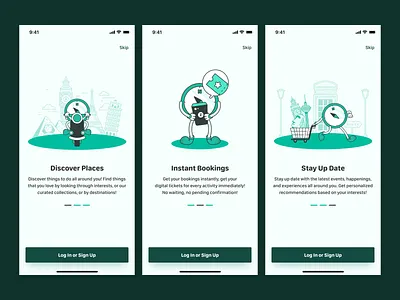 Onboarding UI app ui avatar character design flat illustration mascot mobile ui onboard onboarding ui travel app