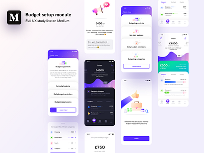 Budget setup model full UX study live on MEDIUM account blog dark light mode design assignment designer icon fonts colors illustration information architecture medium medium article mobile interface neel pay prakhar revolut sharma ui ux user experience user interface ux case study