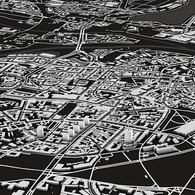 Poznan 3d 3d design black and white cartography cinema 4d dem earth graphic greyscale illustration maps physical render spacelaser