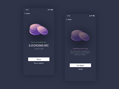 Daily UI – #011 Flash Message adobexd appdesign bitcoin bitcoin wallet black blockchain dailyui dailyui011 dailyuichallenge dark done error ios app payment success token transaction ui uidesign uiux