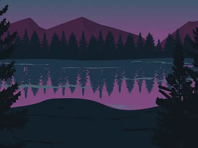 Purple Dusk illustrator lake mountains nature vector