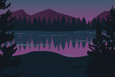 Purple Dusk illustrator lake mountains nature vector
