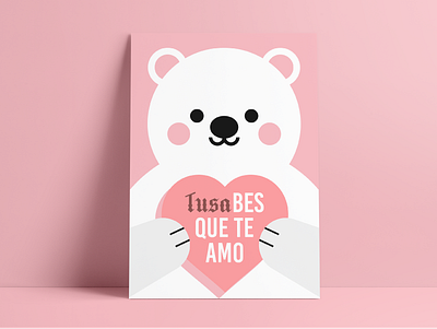 Polar Tusa card cute flat funny gift greeting card heart love paper polar bear tusa vector