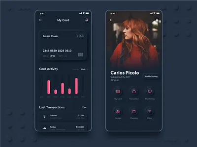 Finance app neomorphic style bank app dark mode finance mobile app neomorphic skeumorphic skeumorphism skeuomorph user experience user interface yusuf matra