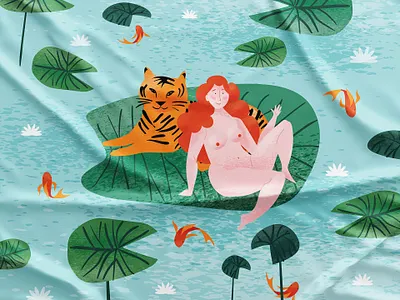 Naked Annie bloom design flat flower girl green illustration naked nature orange tiger vector water