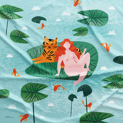 Naked Annie bloom design flat flower girl green illustration naked nature orange tiger vector water