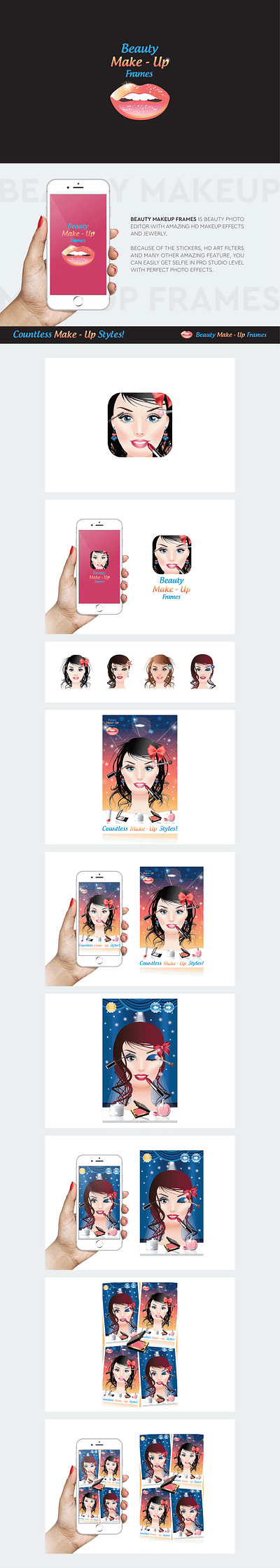 Beauty Makeup Frames mobile app design ui design vector illustration