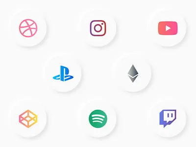 Icon Test buttons codepen crypto cryptocurrency design dribbble ethereum gradient graphic design icons instagram neumorphism playstation social media spotify test twitch ui youtube