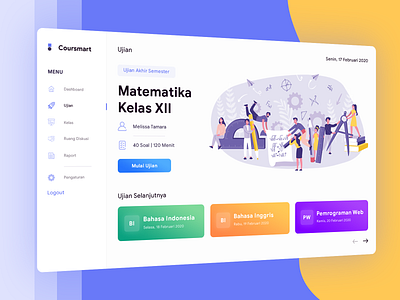 Ujian Coursmart colors course courses dashboard dashboard ui design education education website exams gradients maths photoshop ui ui ux uiux ux web website