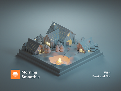 Frost and Fire 3d 3d art blender blender3d cabin campfire camping diorama fire forest house illustration isometric isometric illustration low poly minimal nature night snow winter