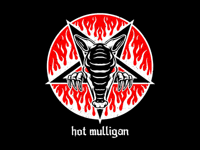 Hot Mulligan - Pentagramadillo armadillo badge design band merch flames gothic hot mulligan illustration logo merch design music pentagram pop punk vintage