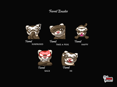 Ferret Twitch Emotes character creative idea customemote design designer emoji emote emoteart emotes ferret graphicforstream happy hi rage streamers subbadges suprised take a peek twitch twitchemote