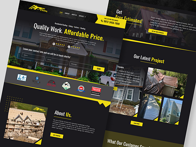 DRY Roofing Homepage Exploration american architecture company construction dark mode home services homepage landing page one week wonders oww roof roofer roofing services simple ui uiux web design website yellow